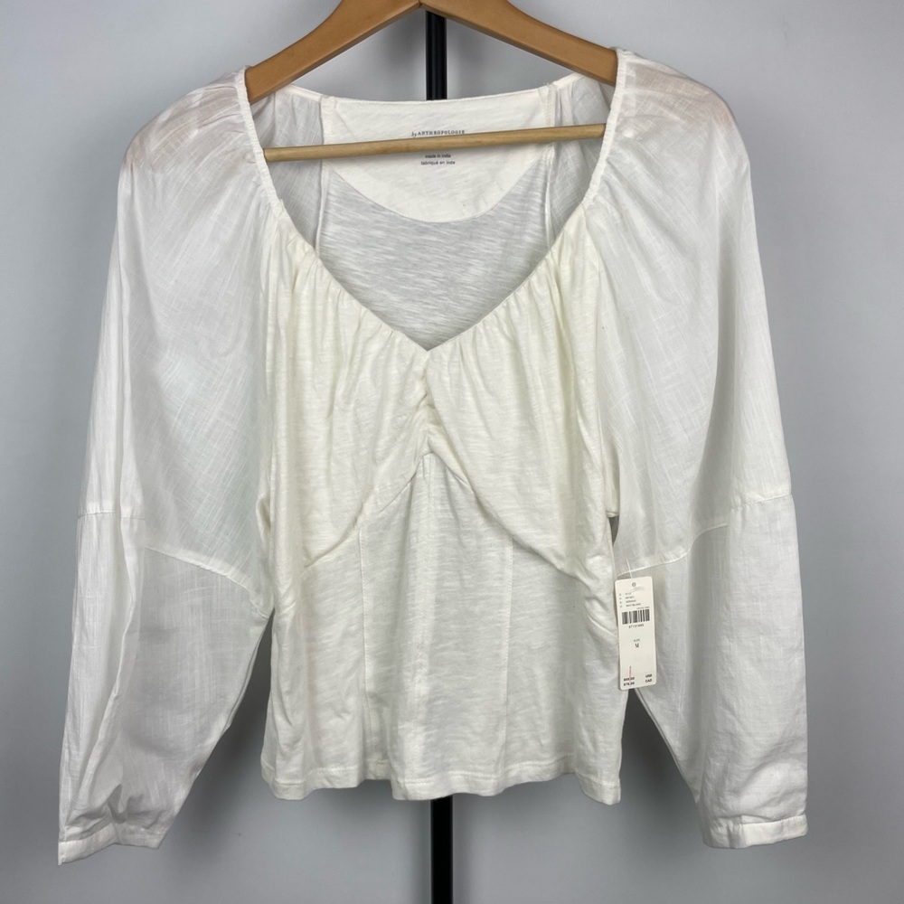 Anthropologie Ivory White Long Puff Sleeve‎ Multimedia Romantic Blouse